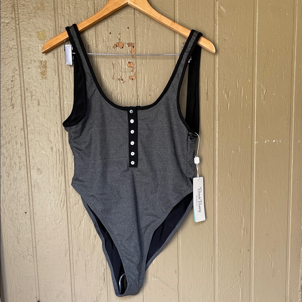 Beach Bunny Presley One-Piece Swimsuit in Heather Gray Size L